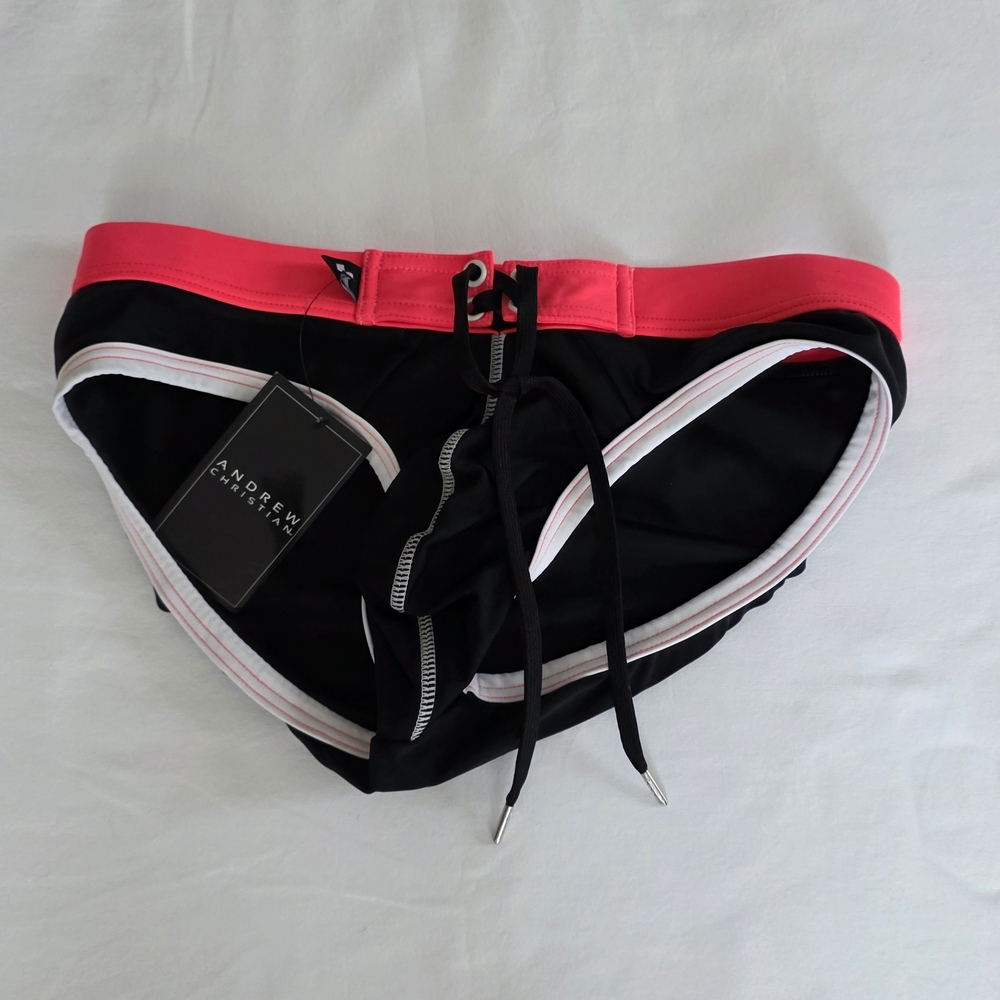Andrew Christian Black and Pink Swim Trunks